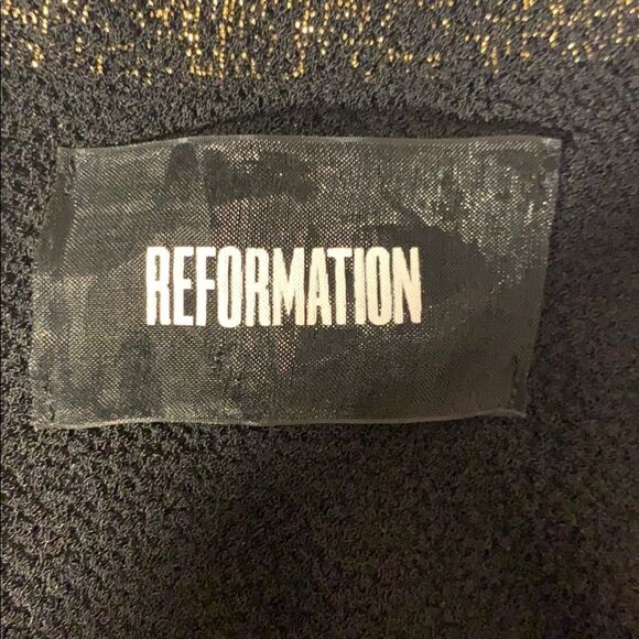 Reformation Wyler Wrap Dress Black Gold Metallic - Picture 4 of 13